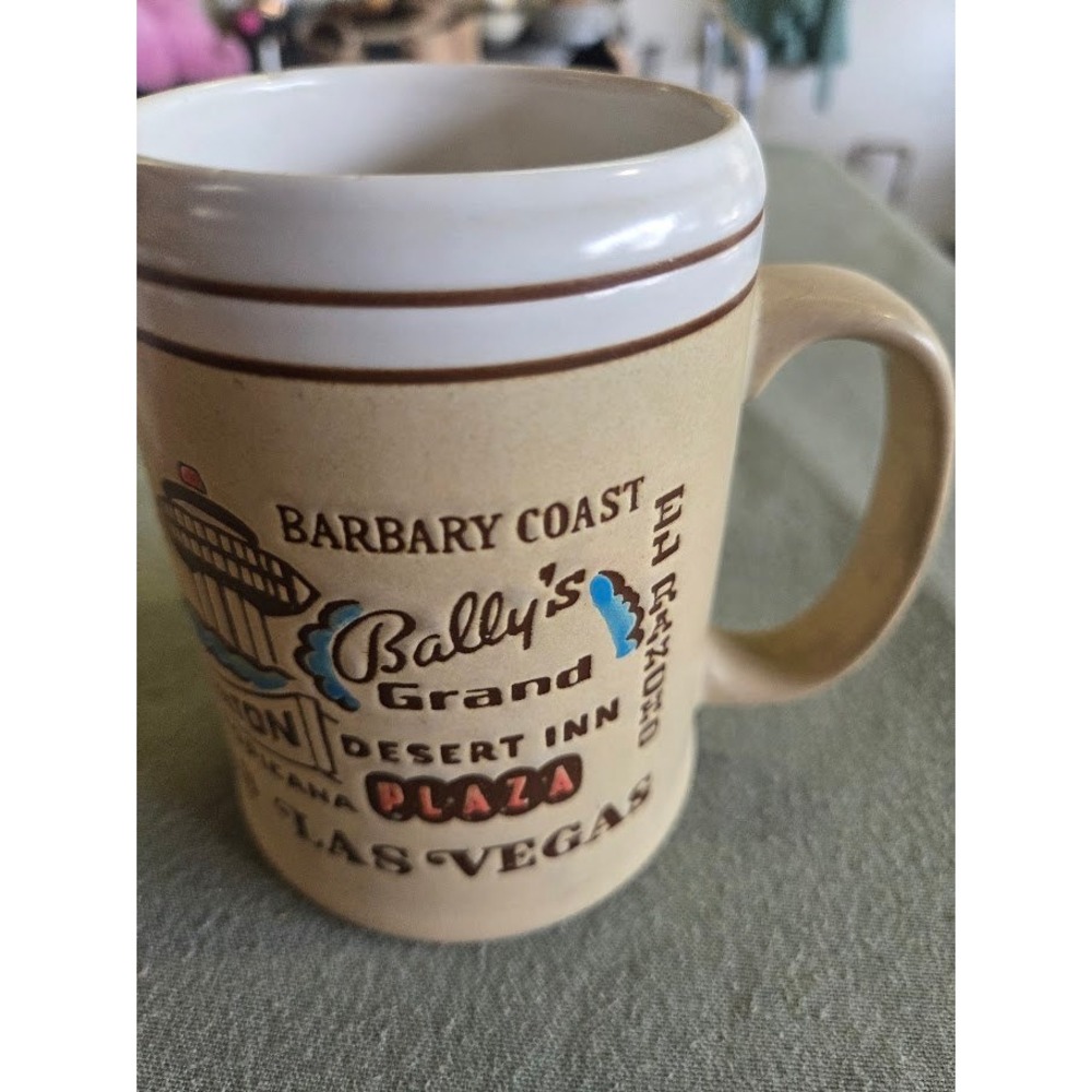 Vtg Las Vegas Casino Mug Ballys Sands Stardust Flamingo Desert Inn Tan Ceramic